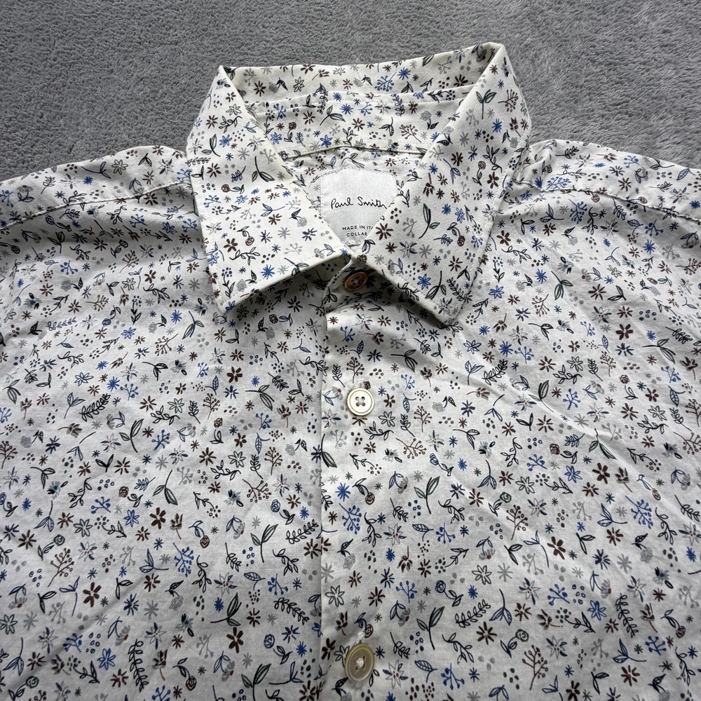 Paul Smith Shirt Mens White Floral Button Up Long Sleeve Made In Italy Cotton - Picture 1 of 12